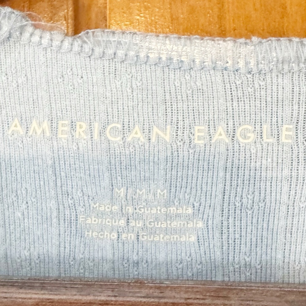 American Eagle Ladybug Babydoll Tee Womens Sz Medium Light Blue Cropped Tank Top - Picture 4 of 8